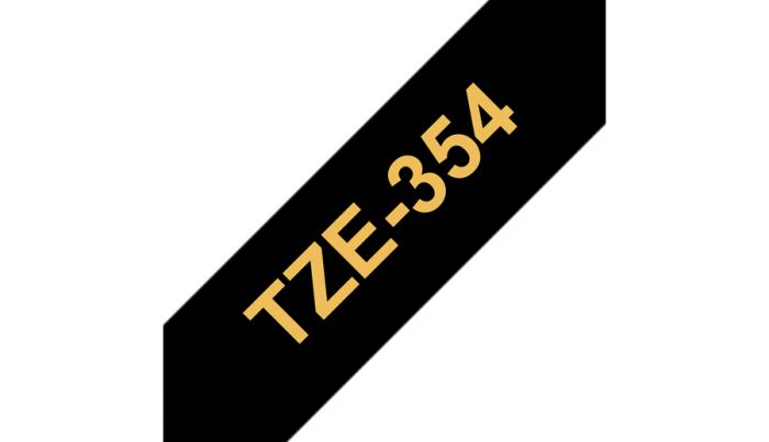 Kleepkirjalint Brother TZE-354 must, kuldne tekst, laius 24mm