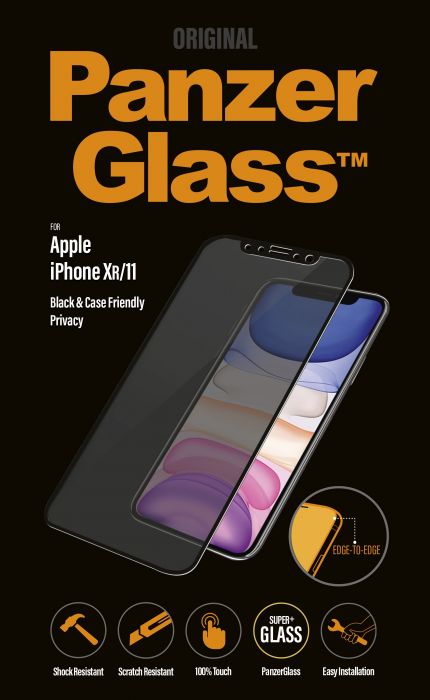 PanzerGlass | P2665 | Screen protector | Apple | iPhone Xr/11 | Tempered glass | Black | Confidentiality filter; Full frame coverage; Anti-shatter film (holds the glass together and protects against