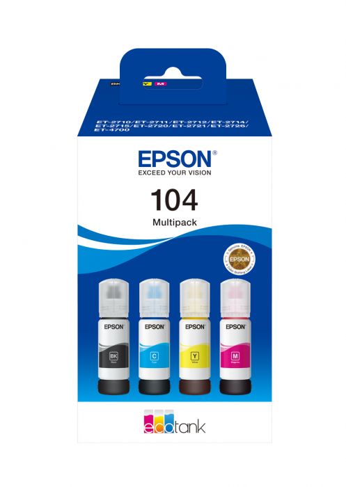 Tint Epson 104 T00P6 Multipack CMYK EcoTank ET-2710/2711/2712/2714/2715, 2720/2721/2726, 4700/4750