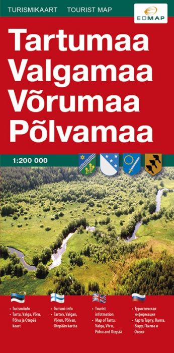 Kaart Tartu-/Valga-/Võru-/Põlvamaa volditud 1:200 000