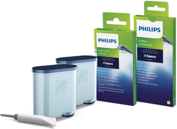 Puhastuskomplekt Philips Saeco CA6707 hoolduskomplekt (2 AquaClean filtrit, puhastustabletid, piimas.puhast., määre) EP3551, HD8977, LatteGo