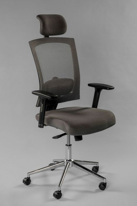 Office chair VIRGINIA 5212 with headrest, reg. armrests, backrest gray mesh / load capacity up to 140kg / gray fabric, chrome base