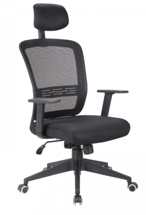 Office chair EDISON 5193 with headrest, reg. armrests, black backrest / black mesh + black footrest