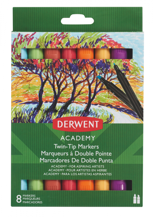 Derwent Academy Twin Tip Markers - Chisel (8 Pack)