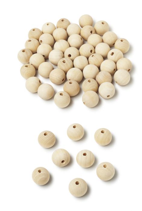 Wooden pearls, 25 mm, hole 5 mm, rough, 50 pcs