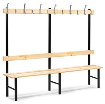 Bench with racks, single sided L-2000xS-400mm, K-430 / 1600mm / lacquered pine table + black