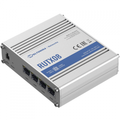 Industrial Router | RUTX08 | No Wi-Fi | 10/100/1000 Mbit/s | Ethernet LAN (RJ-45) ports 4 | Mesh Support No | MU-MiMO No | No mobile broadband | 1 | 24 month(s)