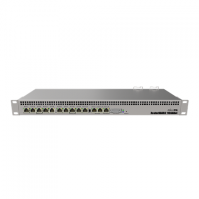 Mikrotik Wired Ethernet Router RB1100x4, 1U Rackmount, Quad core 1.4GHz CPU, 1 GB RAM, 128 MB, 13xGigabit LAN, 1xSerial console port RS232, PCB Temperature and Voltage Monitor, IP20, RouterOS L6 | Wi