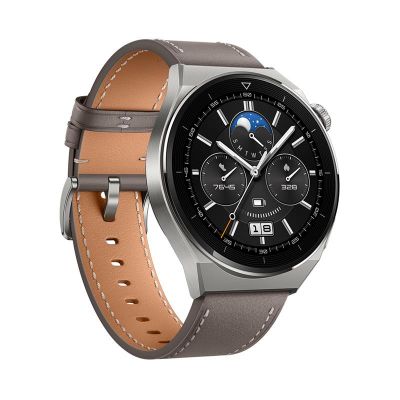 Huawei Watch GT3 Pro, titaanist korpus halli nahkrihmaga