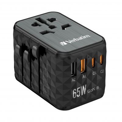 Verbatim GAN III UNIVERSAL TRAVEL ADAPTER UTA-05 WITH 2 X USB-C PD 65W & QC 4+ / 2 X USB-A