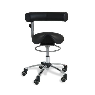 Swivel chair SANUS with saddle seat /Ergonomic, with swivel backrest, seat height 46-54cm/ synthetic leather black-black+chrome